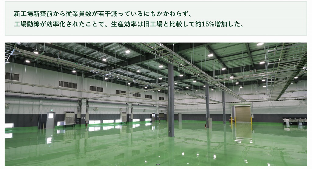 動線をゼロから見直し生産効率が約15%向上した広々とした工場内観